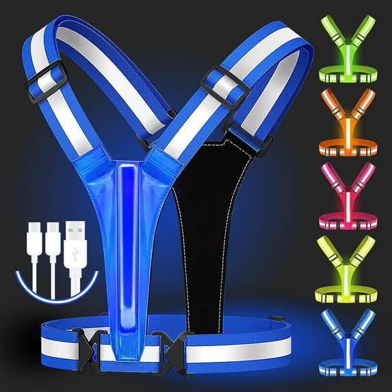 LED Reflective Running Vest Gear, LED Reflective Vest Running Gear, 5 Colors Lights Up Running Vest, USB Rechargeable Light Up High Visibility Running Vest, Adjustable Size for Men Women Kids