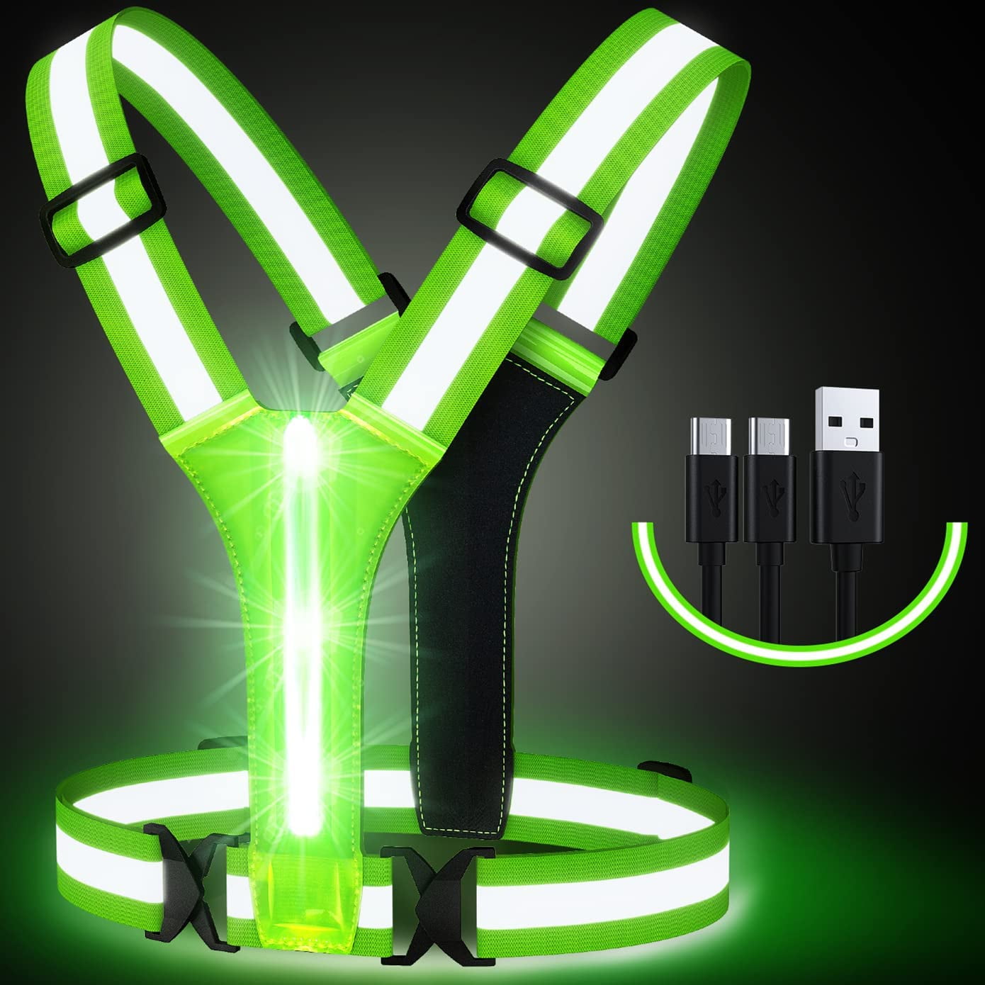 Ylzzrs LED Reflective Vest Running Gear, USB Rechargeable Light Up Running  Vest Chest Phone Holder for Runners Night Walking,6-11hrs Light Adjustable  Waist/Shoulder for Women Men Kids Green
