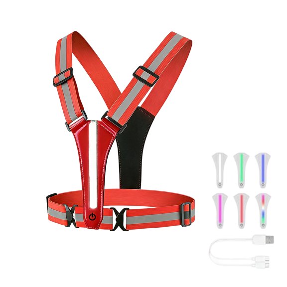 LED Reflective Running Vest, High-Visibility Safety Warning Jacket, Breathable Adjustable for Night Running/Cycling/Walking, Outdoor Gear for Men & Women,Red