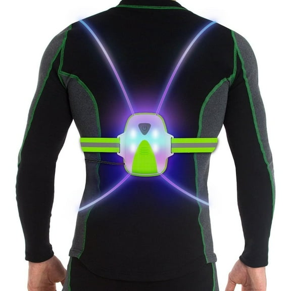 LED Reflective Running Vest Lights for Runners, Running Lights with Front Light, Safety USB Rechargeable Reflective Night Lights For Men/Women Running Walking Cycling, Three Light Modes with 7 Colors