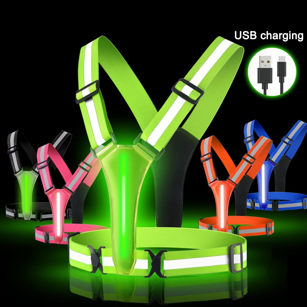 LED Reflective Running Vest USB Rechargeable High Visibility Safety Vest for Night Cycling Running Walking