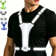 LED Reflective Vest Running Gear, 3 Lights Colors High Visibility Reflective Running Gear Rechargeable Light Up Running Vest for Walking Running Cycling, Adjust