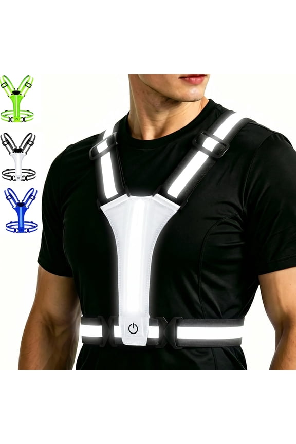 LED Reflective Vest Running Gear, 3 Lights Colors High Visibility Reflective Running Gear Rechargeable Light Up Running Vest for Walking Running Cycling, Adjustable for Men Women Kids, White