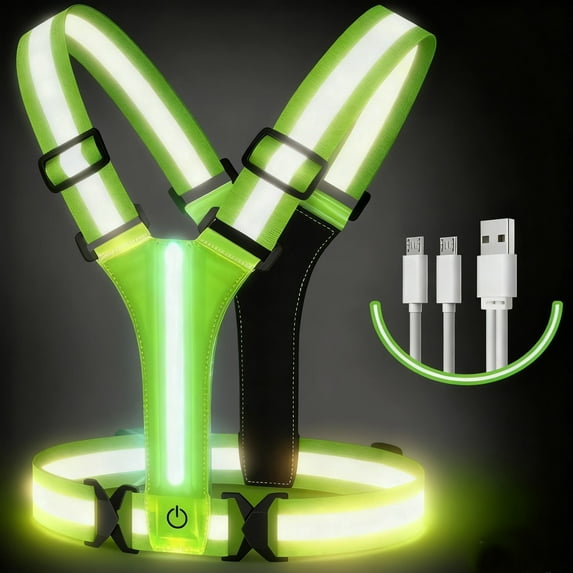 LED Reflective Vest Running Gear, 3 Lights Colors High Visibility Reflective Running Gear Rechargeable Light Up Running Vest for Walking Running Cycling, Adjustable for Men Women Kids