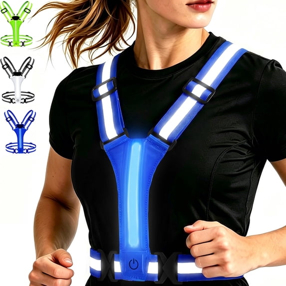 LED Reflective Vest Running Gear, 3 Lights Colors High Visibility Reflective Running Gear Rechargeable Light Up Running Vest for Walking Running Cycling, Adjustable for Men Women Kids,Blue