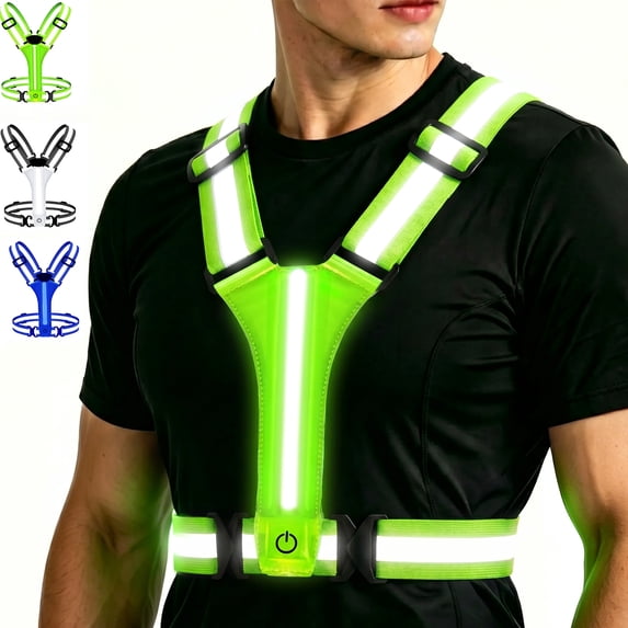 LED Reflective Vest Running Gear, 3 Lights Colors High Visibility Reflective Running Gear Rechargeable Light Up Running Vest for Walking Running Cycling, Adjustable for Men Women Kids