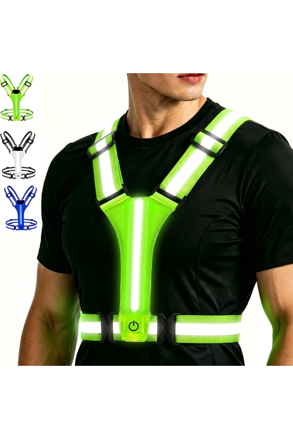 LED Reflective Vest Running Gear, 3 Lights Colors High Visibility Reflective Running Gear Rechargeable Light Up Running Vest for Walking Running Cycling, Adjustable for Men Women Kids