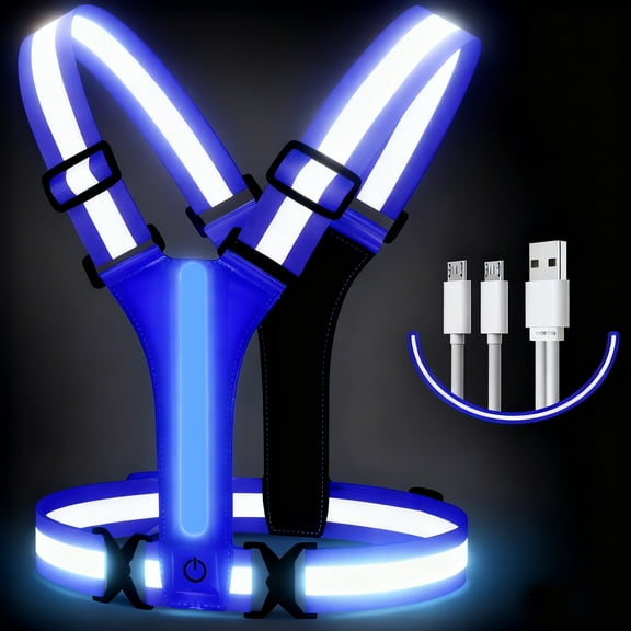 LED Reflective Vest Running Gear, 3 Lights Colors High Visibility Reflective Running Gear Rechargeable Light Up Running Vest for Walking Running Cycling, Adjustable for Men Women Kids