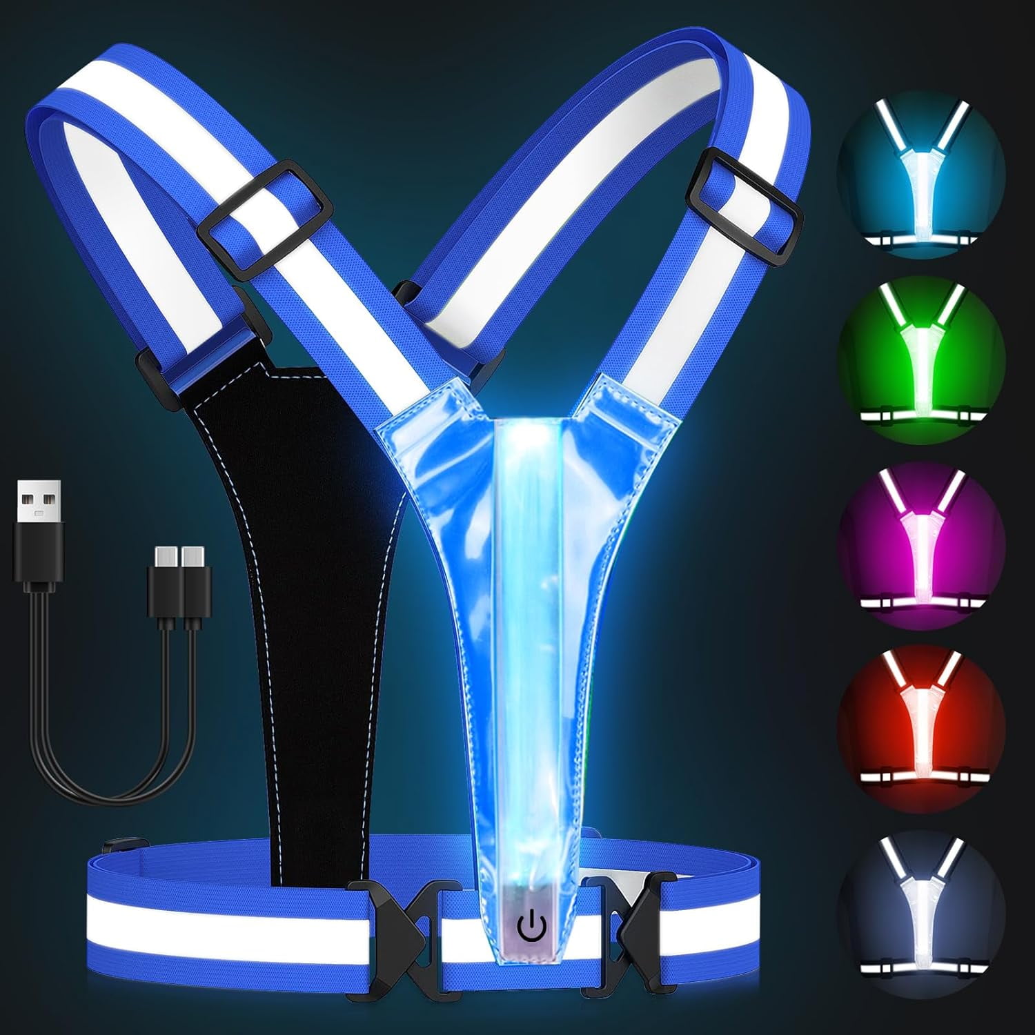LED Reflective Vest Running Gear, 5 Lights Colors High Visibility