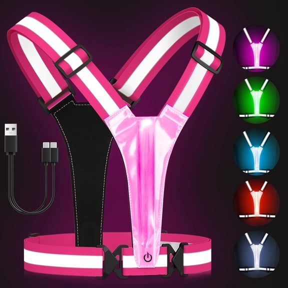 LED Reflective Vest Running Gear, 5 Lights Colors High Visibility Reflective Running Gear Rechargeable Light Up Running Vest for Walking Running Cycling, Adjustable for Men Women Kids