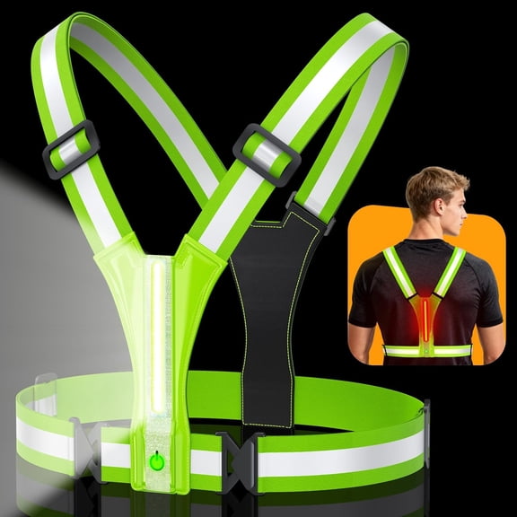 LED Reflective Vest Super Bright Lighting, 360? Visible Running Light for Runners,  Adjustable Reflective Running Vest Headlamp for Men/Women/ Night Walking/Running/Cycling