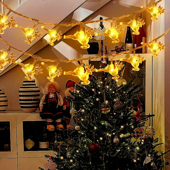 LED Reindeer String Lights, USB Powered Mini Christmas Tree Decor for Indoor Holiday Home, Festive Tabletop Mantel Decoration Lighting(A)