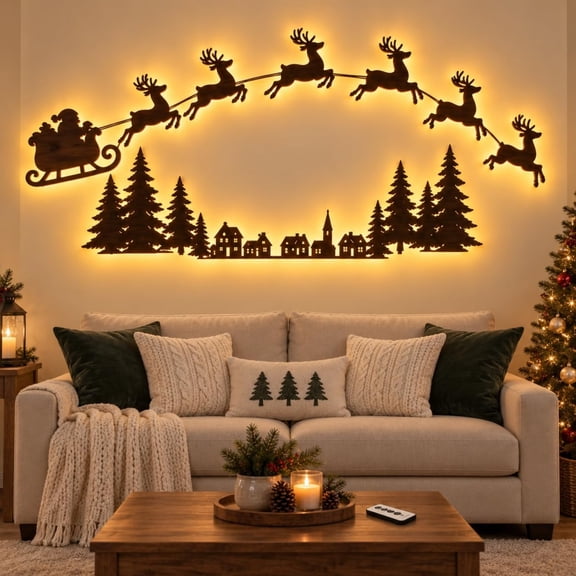 LED Reindeer Wall Decorations,3D Wooden Christmas Lighting Decor for Bedroom, Living Room, Bathroom, Office, Party Holiday Decor