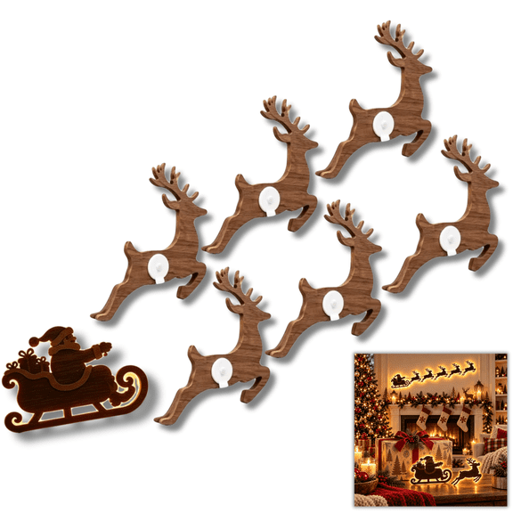 LED Reindeer Wall Decorations Festive Christmas Lighting, 2026 Wooden Rustic Stick Warm Backlit Deer Glowing Figures for Indoor Entryway Mantel Holiday Decor 1 Set-A(7PCS)