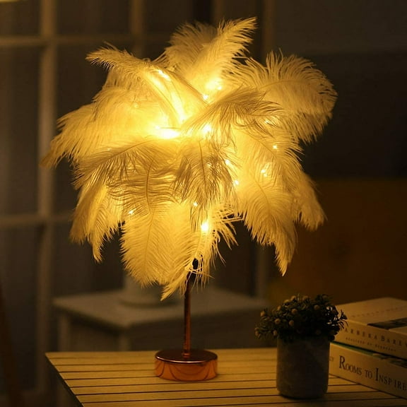 LED Remote Control Feather Light Metal Base Dandelion Copper Wire Table Lamp Romantic Night Lights Led Wedding Decoration Birthday Gift