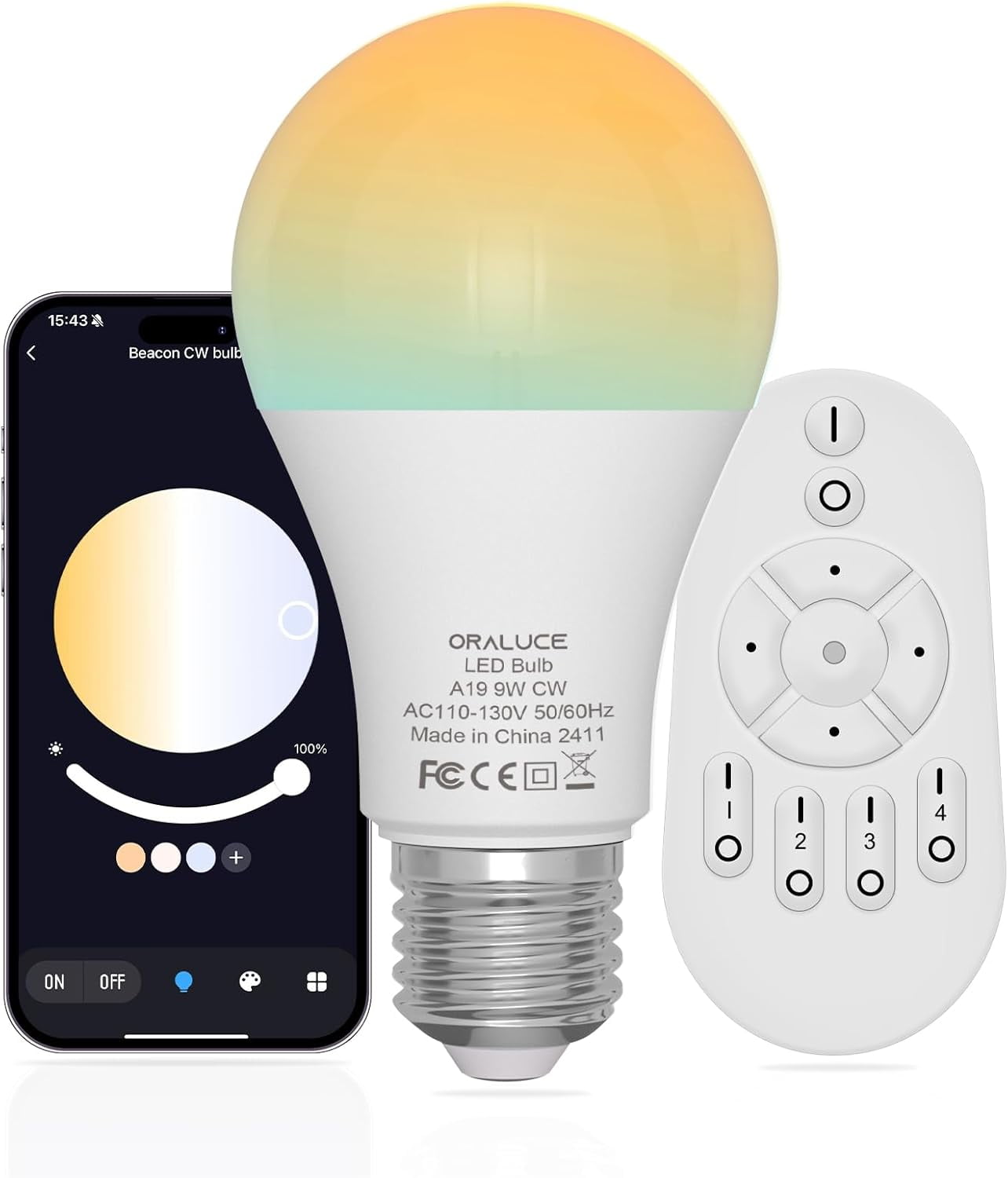 LED Remote Control Light Bulbs 60 Watt Equivalent, Dimmable 2700-6500K Lightbulbs E26 Base, A19 Bluetooth Smart Light Bulb for Lamp, Bedroom, 1 Pack with Remote Control