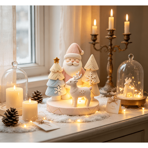 LED Resin Christmas Figurine Light, Exquisite Resin Santa Reindeer Tree Statue, Pastel Festive Collectible Decor for Seasonal Home Mantel Display, Ideal Christmas Gift for Indoor Home Decoration
