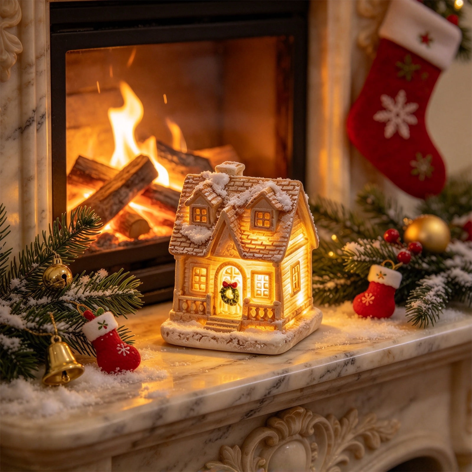 Led House Christmas LED Resin Mini House Figurine, Lighted Christmas Village House, Snow ...