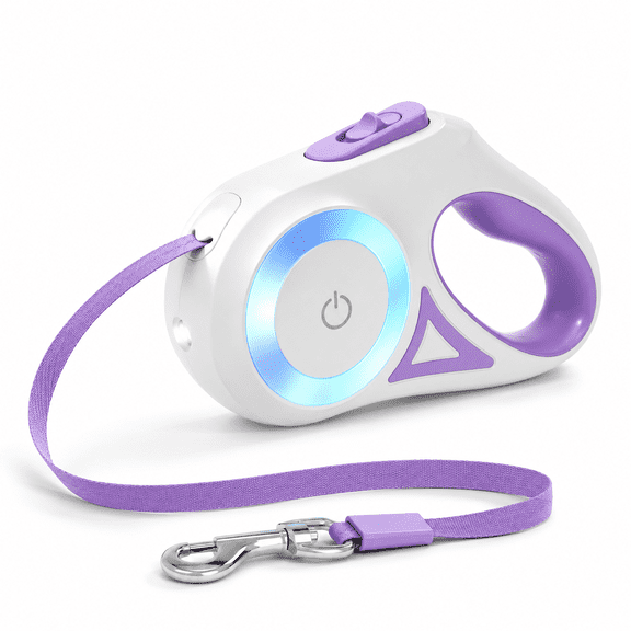 JDMEOPD LED Retractable Dog Leash with 6-Color Light, 3M Light Up Dog Walking Leash for Night Safety, Purple