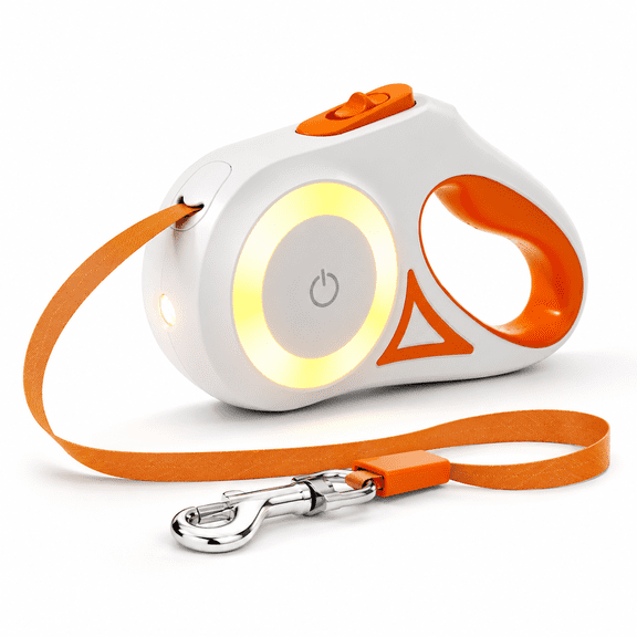 JDMEOPD LED Retractable Dog Leash with 6-Color Light, 3M Light Up Dog Walking Leash for Night Safety, Orange