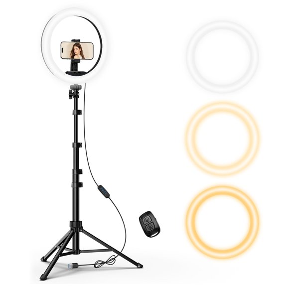 LED Ring Light with 62" Tripod Stand, Phone Holder & Remote | Dimmable Selfie Light for Video Recording, Live Streaming, TikTok, YouTube, Makeup, Compatible with iPhone & Android