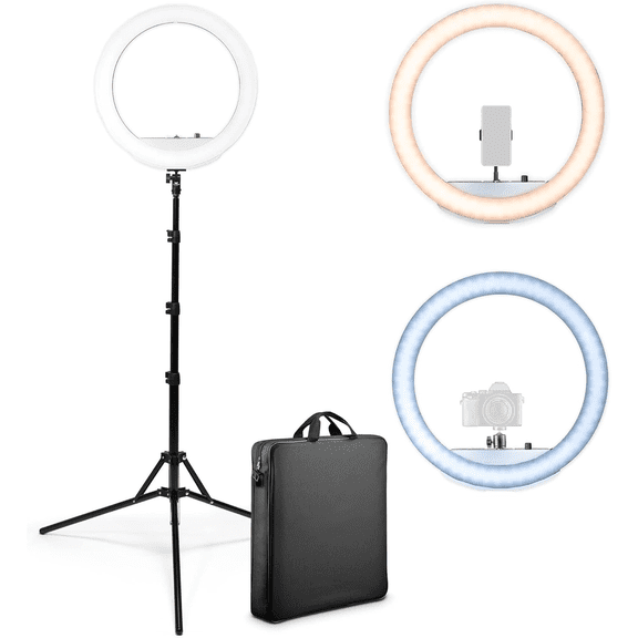 LED Ring Light for Videos, Selfies, Live Streaming |18 Circle Light with Stand, Phone Holder, and Camera Mount | Portable + 6.5 ft Tripod Stand and Travel Case | Battery Not Included