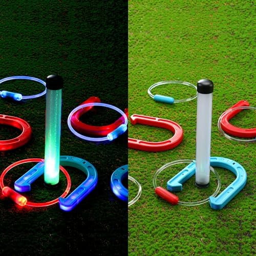 LED Ring Toss Game for Adults and Family, 12 Pcs, Red, Blue, Green LED Horseshoes and Hoop Rings, Outdoor Yard Games$$Sport & Recreation Other