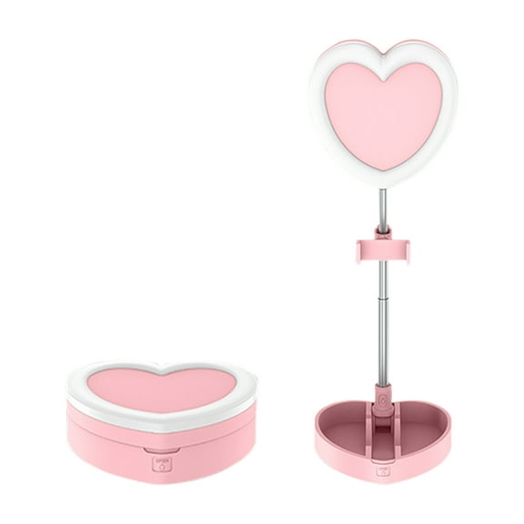 LED Ringlight With Phone Holder,Light With Stand, Foldable, Stretchable Portable Selfie Desk Fill-Light, Heart-Shaped Lights For Selfie/Live Stream/Makeup-home0706