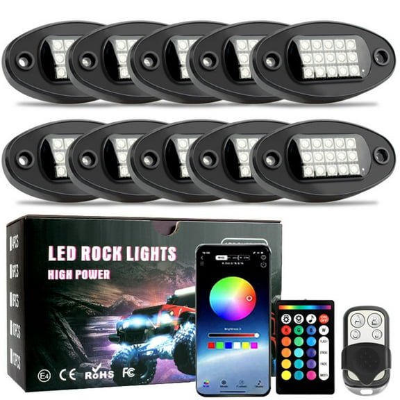 LED Rock Lights 10 Pods Underglow Light with App Control Waterproof Car Neon Lights Kit for Car Truck ATV UTV SUV Offroad Boat