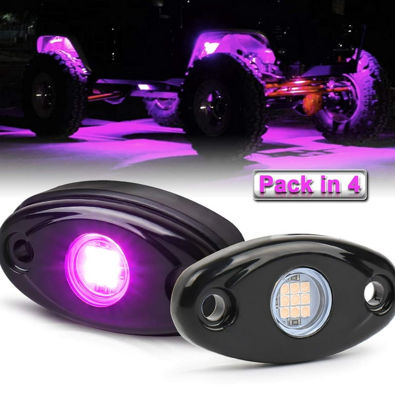 LED Rock Lights, 4 GP27 Pods Purple Pink LED Neon Underglow Light Kits  Waterproof IP68 Rock Light kit Compatible with Jeep Off Road ATV SUV Trucks