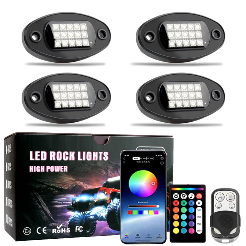 LED Rock Lights 4 Pods Underglow Light with App Control Waterproof Car Neon Lights Kit for Car Truck ATV UTV SUV Offroad Boat
