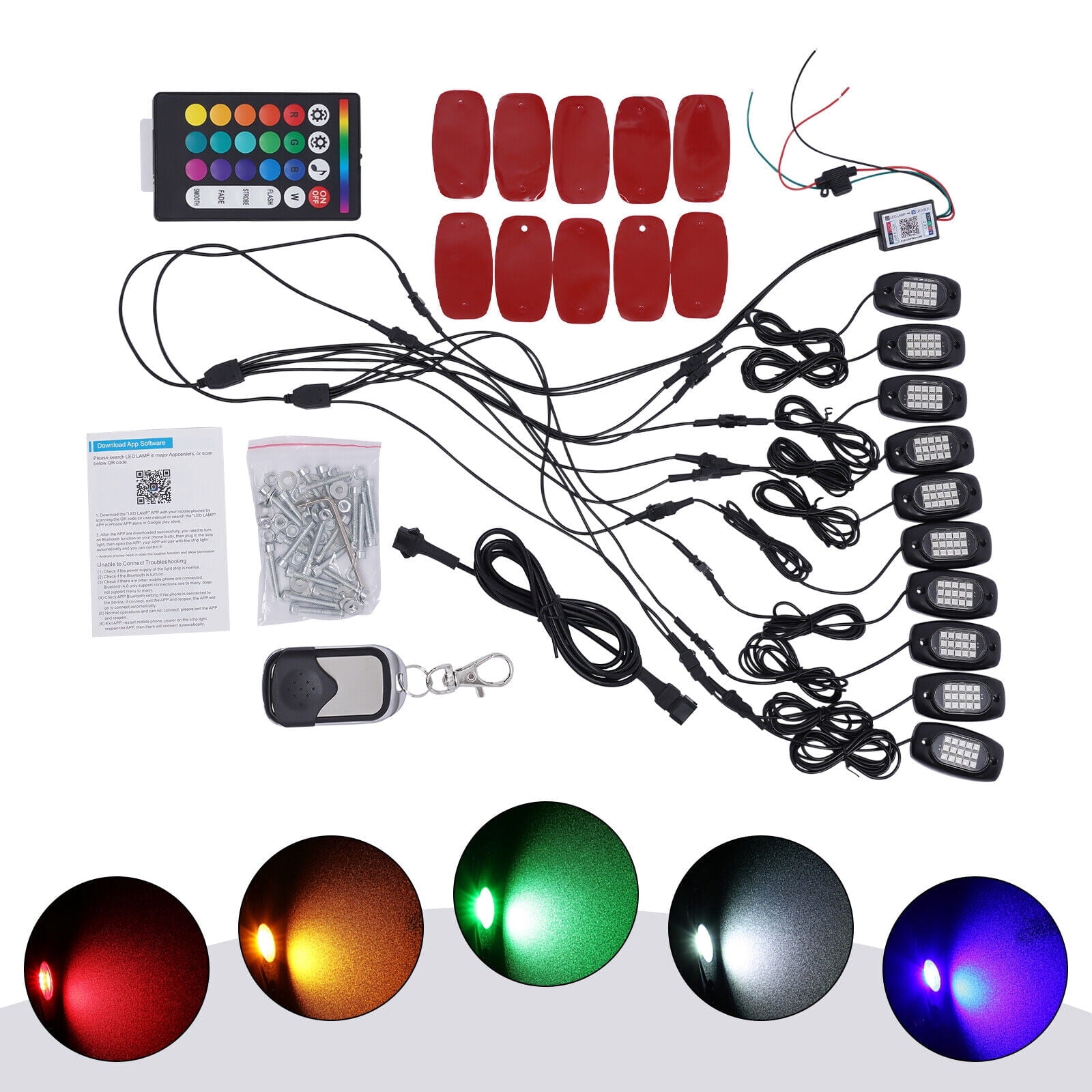 LED Rock Lights Kit 10 Pods Underbody Neon Music Light Wireless APP Control