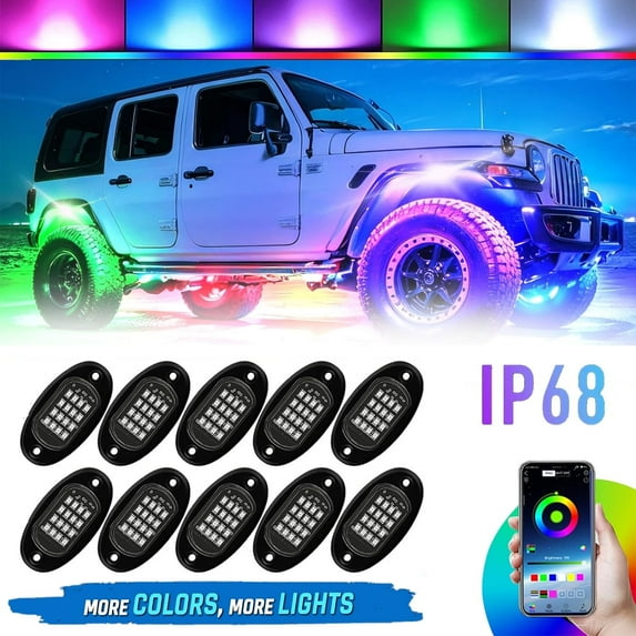 LED Rock Lights for Trucks,10 Pods Multicolor Underglow Lights for Trucks with App Control Flashing Music Mode RGB Rock Lights for UTV SUV ATV RZR Truck Accessories.