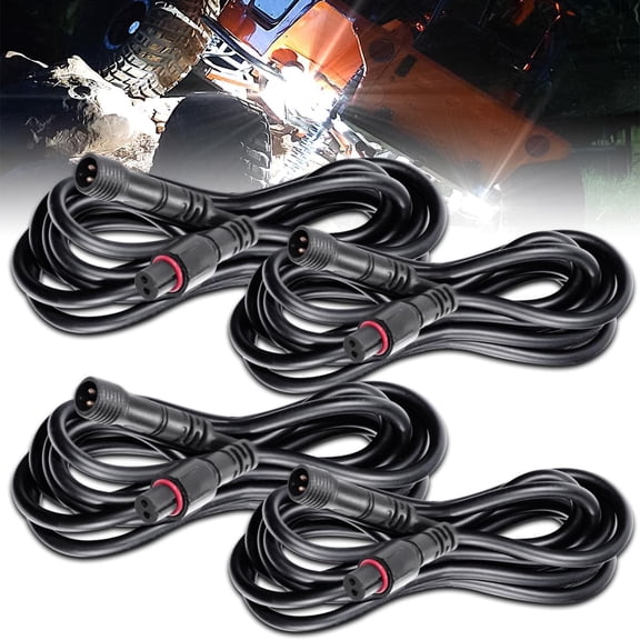 LED Rock Ligts Extension Cable Wire Cord 2Pin Waterproof 4PCS 5ft 22AWG wit Male to Female Connectors 11mm Nut Size for Weel Ligts Spot Flood Ligt Driving Fog Ligt for Truck