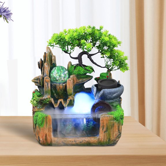 LED Rockery Fountain Waterfall Fountain Feng Shui Desktop Water Sound Desk Decor