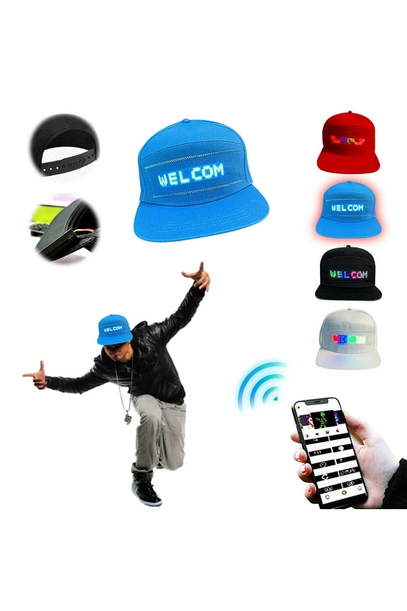 LED Rolling Display Hat Cap, LED Hats for Men, LED Baseball Cap, LED Display Hat, LED Cap, Light Up Caps Crazy Hat, Party Hat, Party Cool Hat USB Rechargeable White Elephant Gifts for Adults
