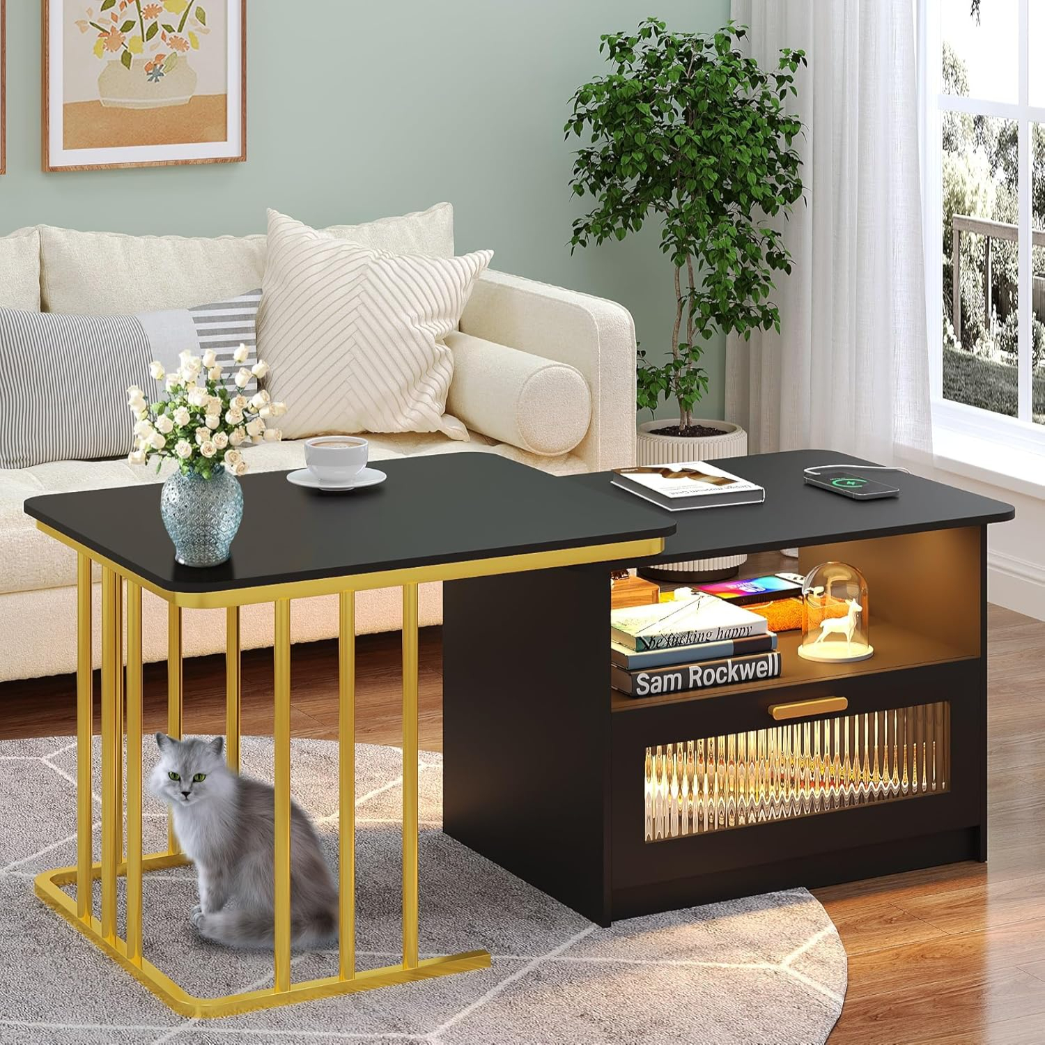 LED Room Center with & Charging Station Living Room Tables with Human