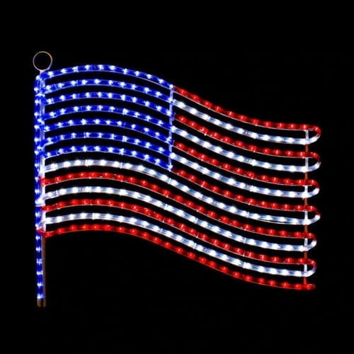 LED Rope Light Patriotic USA Flag Decoration - Lighted Sign - Red, Cool White, and Blue - 26 Inch