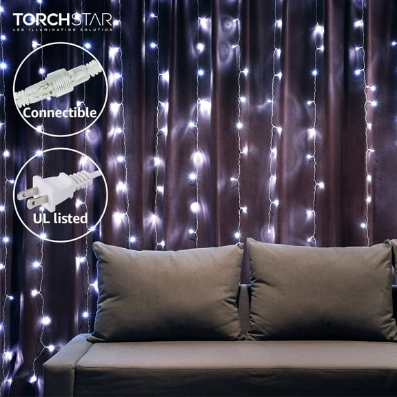 9.8FT × 9.8FT Window Curtain Light, Extendable String Light Kit, 8 Modes Fairy Lights for Party, Wedding, Restaurant, Festival, Hotel, 3000K Warm White