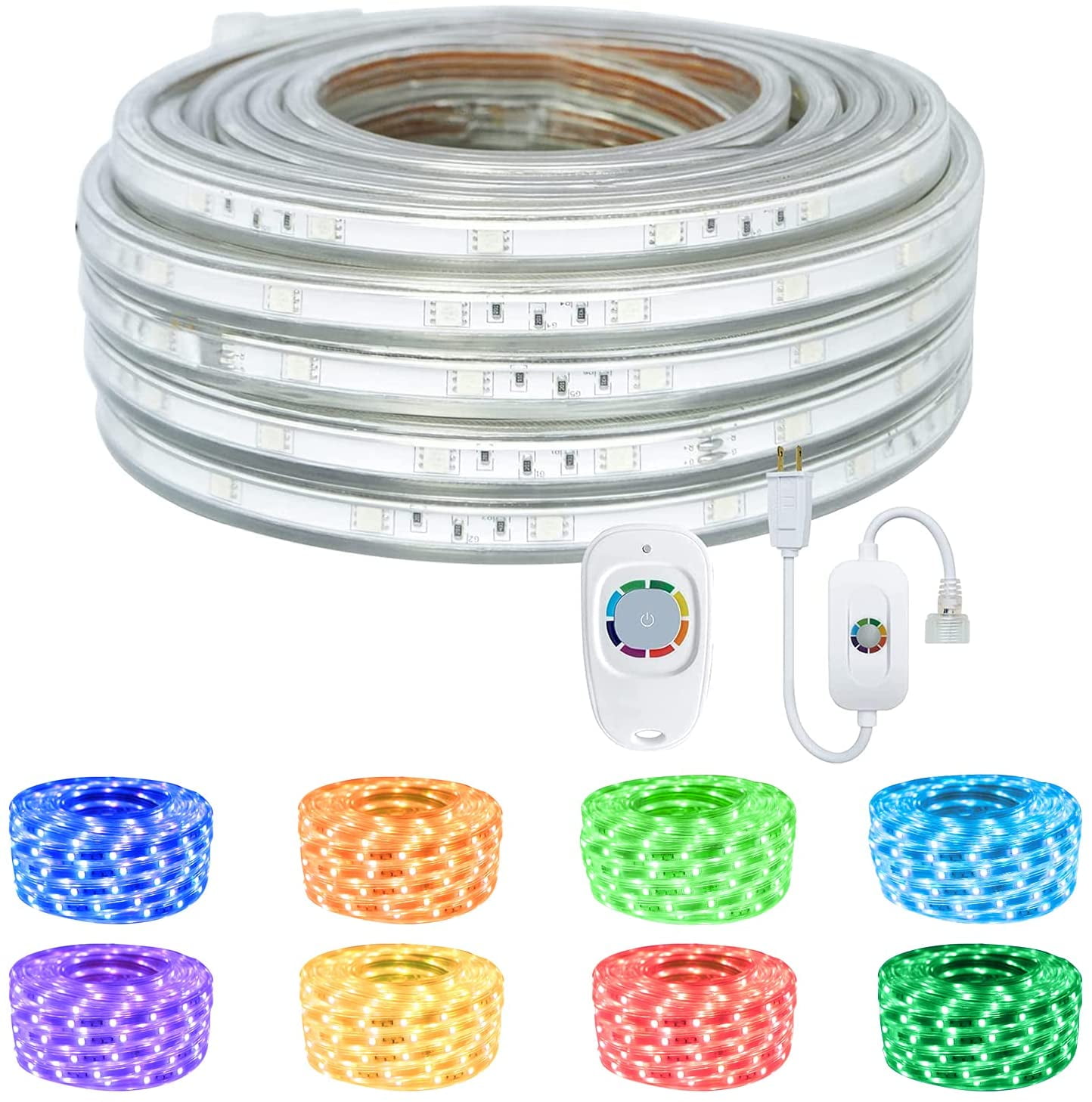 LED Rope Lights 50ft Waterproof 110V RGB Strip Light, SURNIE Color