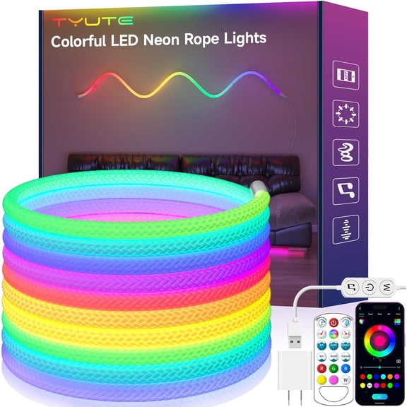LED Rope Lights, 9.84ft Neon LED Lights Strip with 360 Degree Luminous, 5V USB Flexible IP67 Waterproof Music Sync Remote APP Control Gaming Lights Accessories for Bedroom Outdoor Dcor