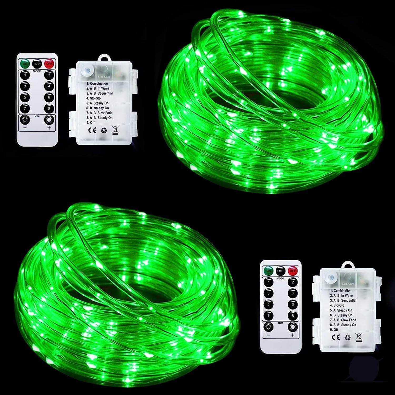 LED Rope Lights Battery Operated, 2 Pack 23Ft 50 LEDs 8 Modes Fairy