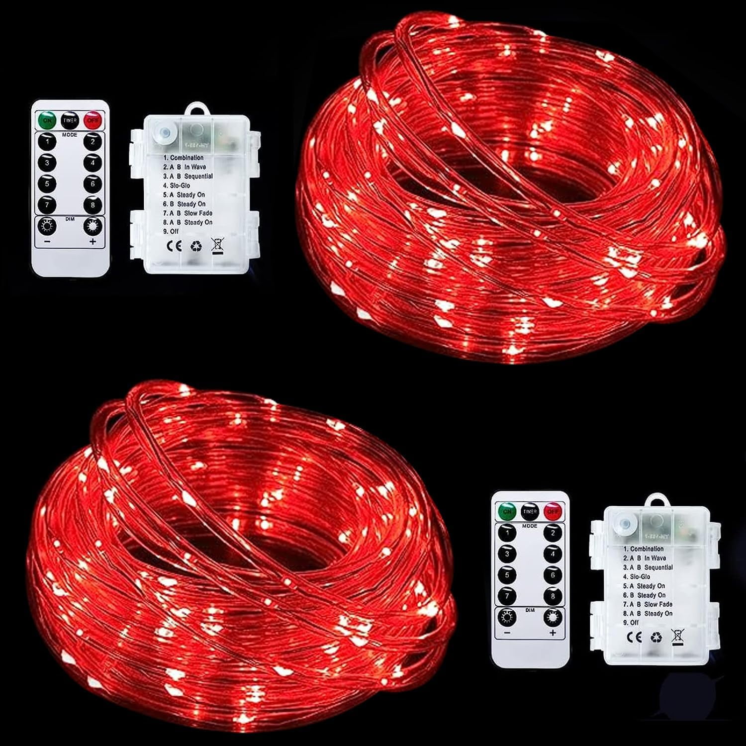 LED Rope Lights Battery Operated, 2 Pack 72Ft 200 LEDs 8 Modes Fairy