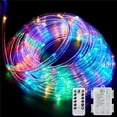 thumbnail image 1 of LED Rope Lights Battery Operated, 39ft 100 LEDs Outdoor/Indoor Waterproof Fairy Lights 8 Modes Dimmable/Timer with Remote Control for Christmas Camping Party Garden Holiday Decoration ,Multicolor, 1 of 8