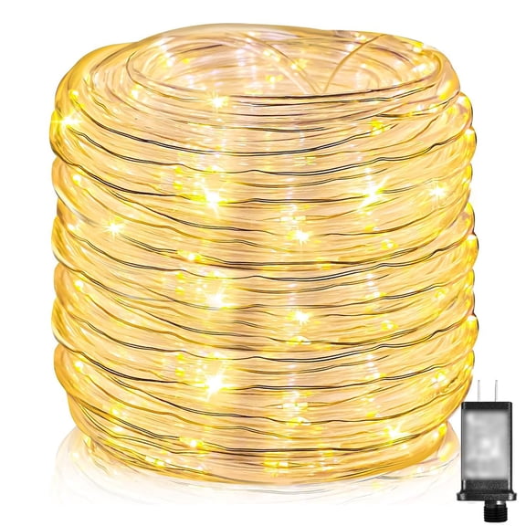 LED Rope Lights Outdoor, 100FT 300 LED Connectable String Lights with 8 Modes, Plug in Waterproof Lights for Deck, Garden, Fence, Backyard, Pool, Patio, Tree, Porch, Balcony Decor, Warm White