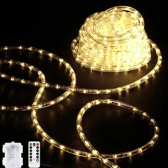 LED Rope Lights Outdoor Battery Operated Rope Lights Waterproof with Timer&Remote 39 Feet 100 LED 8 Modes Twinkle Neon Rope Lights Decoration for Christmas Halloween Bedroom Party Garden Warm White