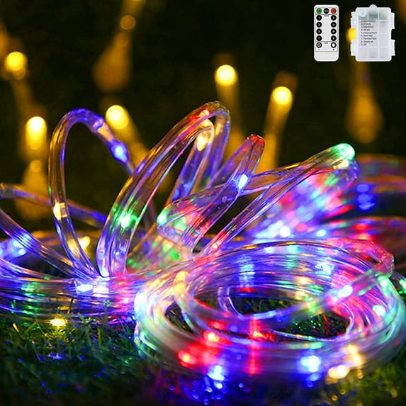 LED Rope Lights Outdoor Battery Operated Rope Lights Waterproof with Timer&Remote 39 Feet 100 LED 8 Modes Twinkle Neon Rope Lights Decoration for Christmas Halloween Bedroom Party Garden Multicolor