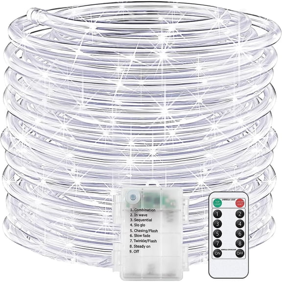 LED Rope Lights with Remote Waterproof Battery Powered Tube String Lights 8 Mode Timer LED Fairy Lights Decoration for Party Wedding Garden Christmas (Blue, 20M 200LED)