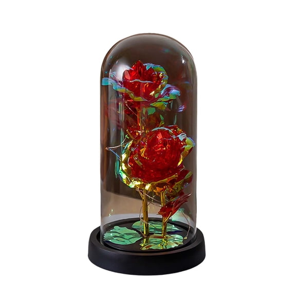 LED Rose Bouquet - Galaxy Light Up Artificial Flowers in Glass Dome, Battery Powered Valentine's Mother's Day Gifts for Women, Wife, Girlfriend, Wedding Decor