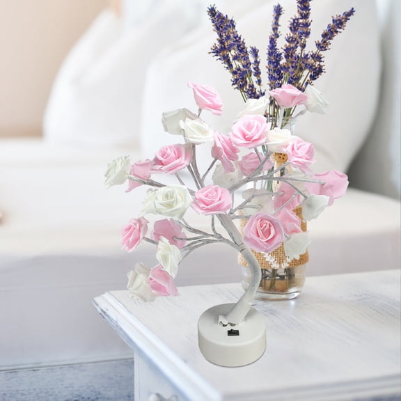 LED Rose Bouquet Table Lamp with Adjustable Branches – Pink 3D Flower Light, Battery/USB Powered, Energy-Saving Home Decor for Wedding Party Gift